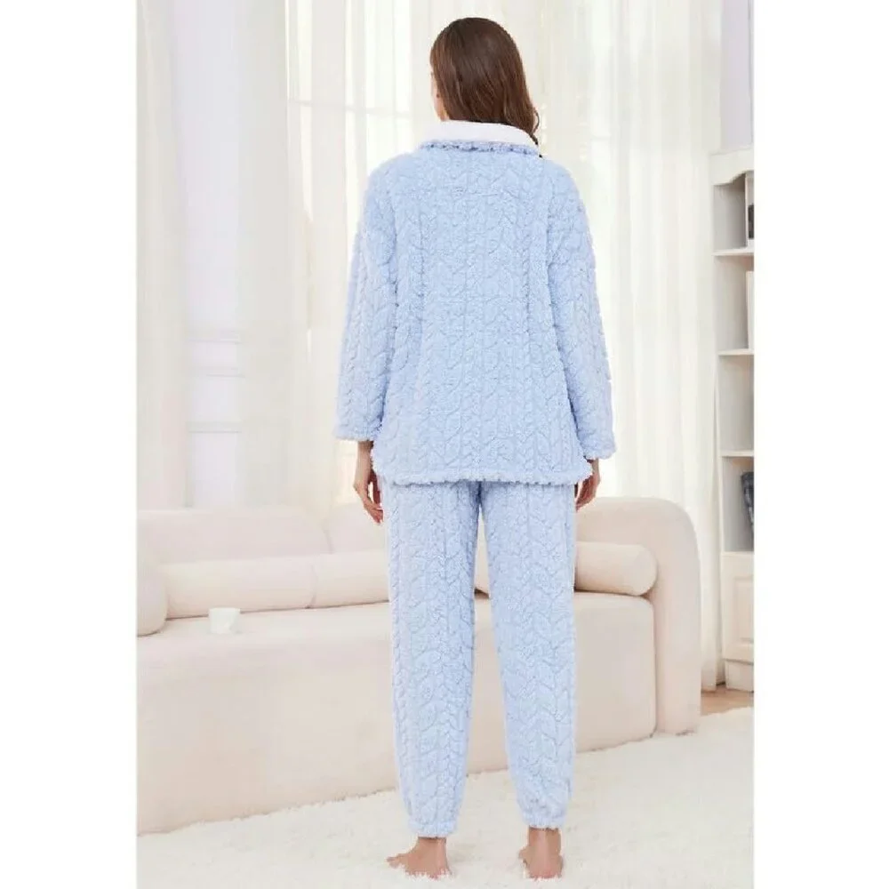 Soft Fleece Pajama Set Women's 2-Piece Plush Sleepwear Winter Loungewear